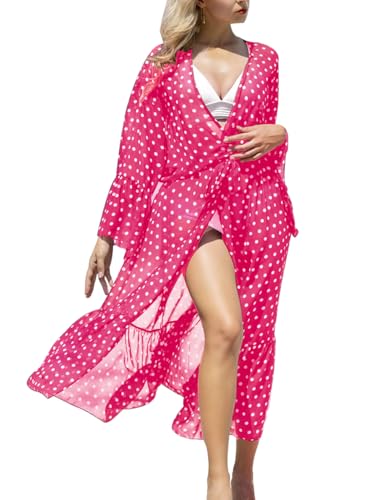 Tyidalin Damen Kimono Cardigan Sommer Strandkleid Lang Chiffon Strandponcho Pareo Boho Bikini Cover up (Farbe 01) von Tyidalin