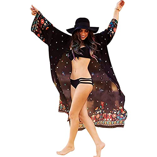 Tyidalin Damen Kimono Cardigan Sommer Strandkleid Lang Chiffon Strandponcho Pareo Boho Bikini Cover up (Farbe 05) von Tyidalin