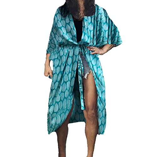 Tyidalin Damen Kimono Cardigan Sommer Strandkleid Lang Strandponcho Maxi Pareo Blumendruck (Farbe 11, Einheitsgröße) von Tyidalin