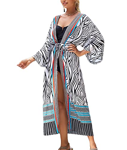 Tyidalin Damen Kimono Cardigan Sommer Strandkleid Lang Strandponcho Maxi Pareo Blumendruck (Farbe 33, Einheitsgröße) von Tyidalin
