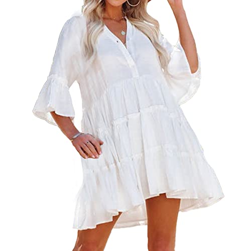 Tyidalin Damen Strandkleid Sommer Strand Tunika Kleid Kaftan Kurz MiniKleid Strandponcho Casual Lose Pareo(Farbe 15, Einheitsgröße) von Tyidalin