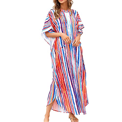 Tyidalin Damen Strandkleid Boho Strandponcho Maxi Lange Pareo Sommerkleid Maxikleid Lose Kaftan Blumendruck für Urlaub(Farbe 11, Einheitsgröße) von Tyidalin