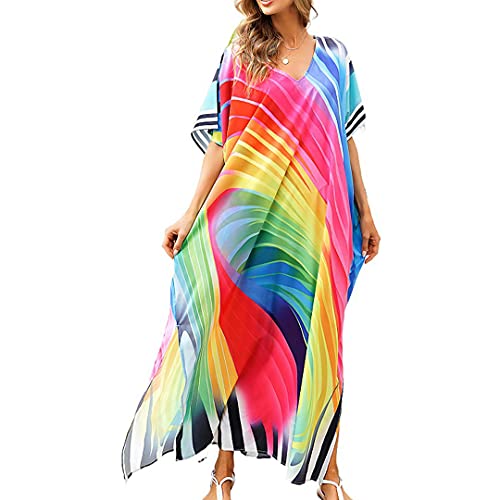 Tyidalin Damen Strandkleid Boho Strandponcho Maxi Lange Pareo Sommerkleid Maxikleid Lose Kaftan Blumendruck für Urlaub(Farbe 13, Einheitsgröße) von Tyidalin