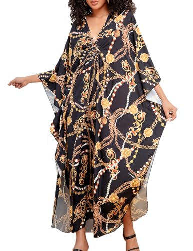 Tyidalin Damen Strandkleid Boho Strandponcho Maxi Lange Pareo Sommerkleid Maxikleid Lose Kaftan Blumendruck für Urlaub(Farbe 19, Einheitsgröße) von Tyidalin