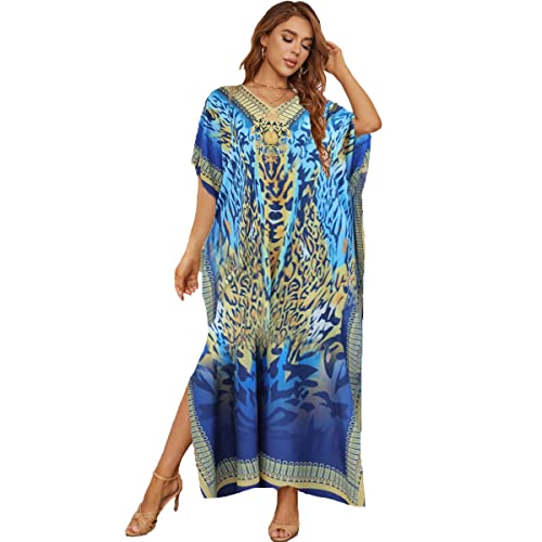 Tyidalin Damen Strandkleid Boho Strandponcho Maxi Lange Pareo Sommerkleid Maxikleid Lose Kaftan Blumendruck für Urlaub(Farbe 2, Einheitsgröße) von Tyidalin