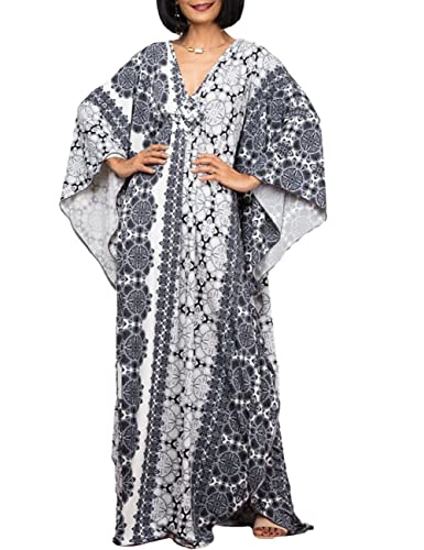 Tyidalin Damen Strandkleid Boho Strandponcho Maxi Lange Pareo Sommerkleid Maxikleid Lose Kaftan Blumendruck für Urlaub(Farbe 6, Einheitsgröße) von Tyidalin