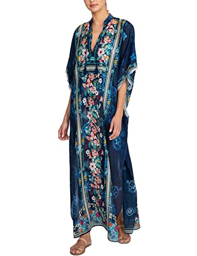 Tyidalin Damen Strandkleid Boho Strandponcho Maxi Lange Pareo Sommerkleid Maxikleid Lose Kaftan Blumendruck für Urlaub (Farbe 24, Einheitsgröße) von Tyidalin