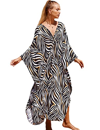 Tyidalin Damen Strandkleid Boho Strandponcho Maxi Lange Pareo Sommerkleid Maxikleid Lose Kaftan Blumendruck für Urlaub (Farbe 26, Einheitsgröße) von Tyidalin