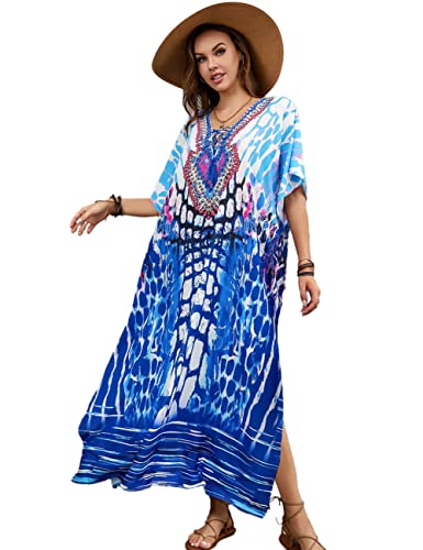 Tyidalin Damen Strandkleid Boho Strandponcho Maxi Lange Pareo Sommerkleid Maxikleid Lose Kaftan Blumendruck für Urlaub (Farbe 29, Einheitsgröße) von Tyidalin