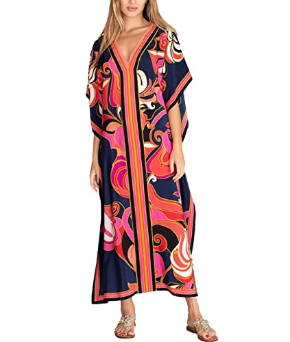 Tyidalin Damen Strandkleid Boho Strandponcho Maxi Lange Pareo Sommerkleid Maxikleid Lose Kaftan Blumendruck für Urlaub (Farbe 33, Einheitsgröße) von Tyidalin