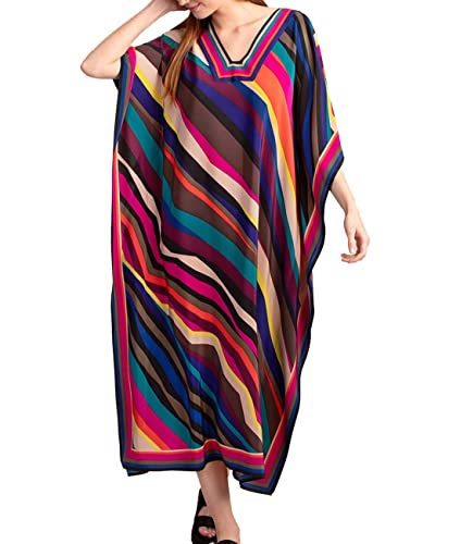 Tyidalin Damen Strandkleid Boho Strandponcho Maxi Lange Pareo Sommerkleid Maxikleid Lose Kaftan Blumendruck für Urlaub (Farbe 34, Einheitsgröße) von Tyidalin