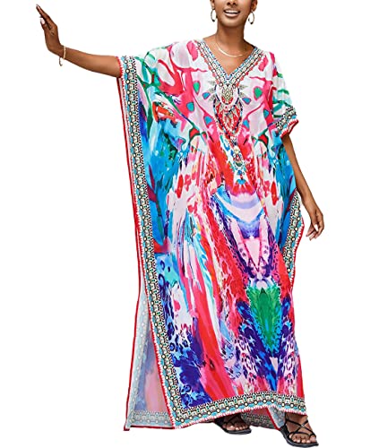 Tyidalin Damen Strandkleid Boho Strandponcho Maxi Lange Pareo Sommerkleid Maxikleid Lose Kaftan Blumendruck für Urlaub (Farbe 35, Einheitsgröße) von Tyidalin