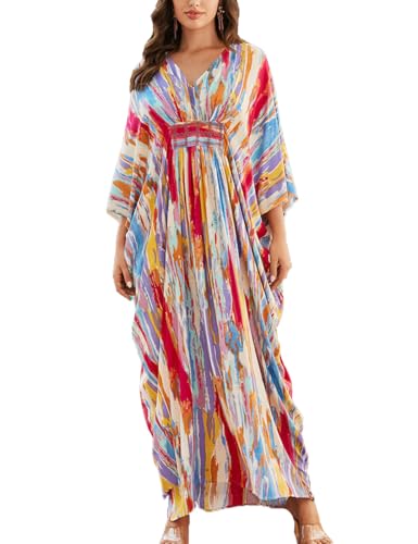 Tyidalin Damen Strandkleid Maxi Kaftan Boho Strand Kleid Lang Tunika Bohemian Sommer Maxikleid Lose Kimono (Farbe 06, Einheitsgröße) von Tyidalin