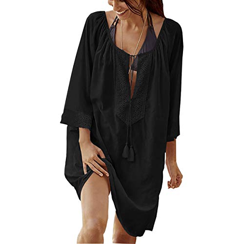 Tyidalin Damen Strandkleid Sommer Strand Tunika Kleid Kaftan Kurz MiniKleid Strandponcho Casual Lose Pareo(Farbe 1, Einheitsgröße) von Tyidalin