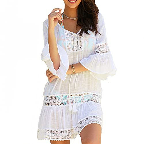 Tyidalin Damen Strandkleid Sommer Strand Tunika Kleid Kaftan Kurz MiniKleid Strandponcho Casual Lose Pareo(Farbe 9, Einheitsgröße) von Tyidalin