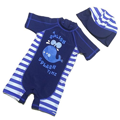 Tyidalin Jungen Badeanzug Einteiler Baby Schwimmanzug UV-Schutz Kinder Badebekleidung Bademode mit Sonnenhut, Blau, 80-86(Etikette 3) von Tyidalin