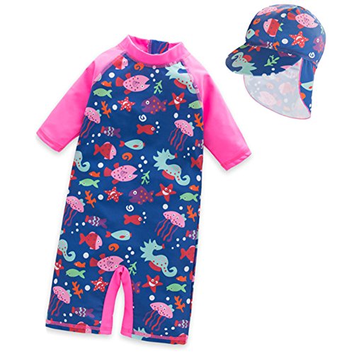 Tyidalin Mädchen Badeanzug Einteiler Baby Bademode Schwimmanzug UV-Schutz Kinder Badebekleidung mit Sonnenhut, Rosa, 92-98(Etikette 4) von Tyidalin