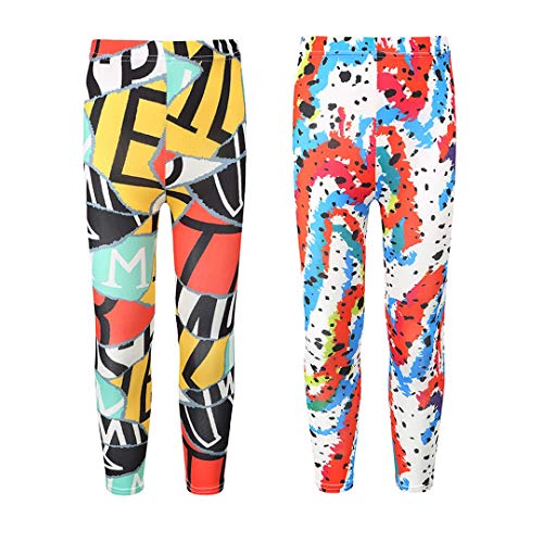 Tyidalin Mädchen Leggings Hosen Kinder Bedruckte Stretch Blumenmuster für 3-13 Jahre 2er-Pack(2 Pcs-d, 92-98) von Tyidalin