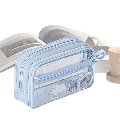 Tyinerc Federmäppchen mit großem Fassungsvermögen, Federmäppchen für die Schule | Tragbares Federmäppchen mit großer Kapazität mit Fächern | Federmäppchen, Schreibwarenetui, blau, Se référer au von Tyinerc