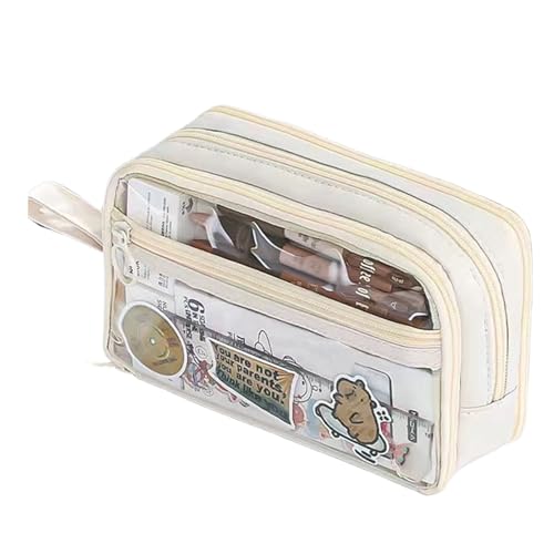 Tyinerc Federmäppchen mit großem Fassungsvermögen, Federmäppchen für die Schule | Tragbares Federmäppchen mit großer Kapazität mit Fächern | Federmäppchen, Schreibwarenetui, cremefarben, Se référer au von Tyinerc