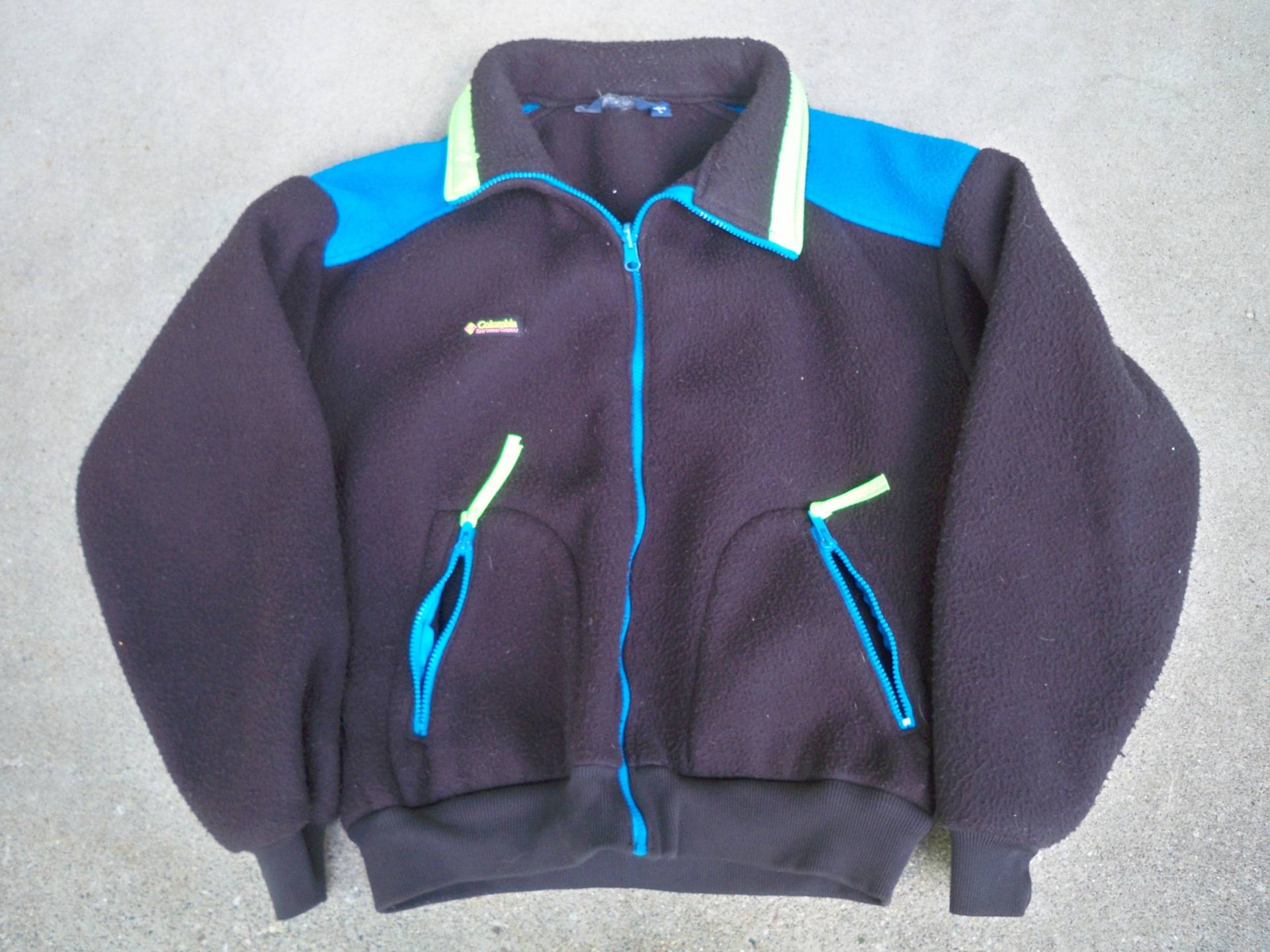 Herren Vintage 90Er Jahre Columbia Windbreaker Fleecejacke Schwarz Neon Full Zip Größe L Made in Usa von Tyjahn