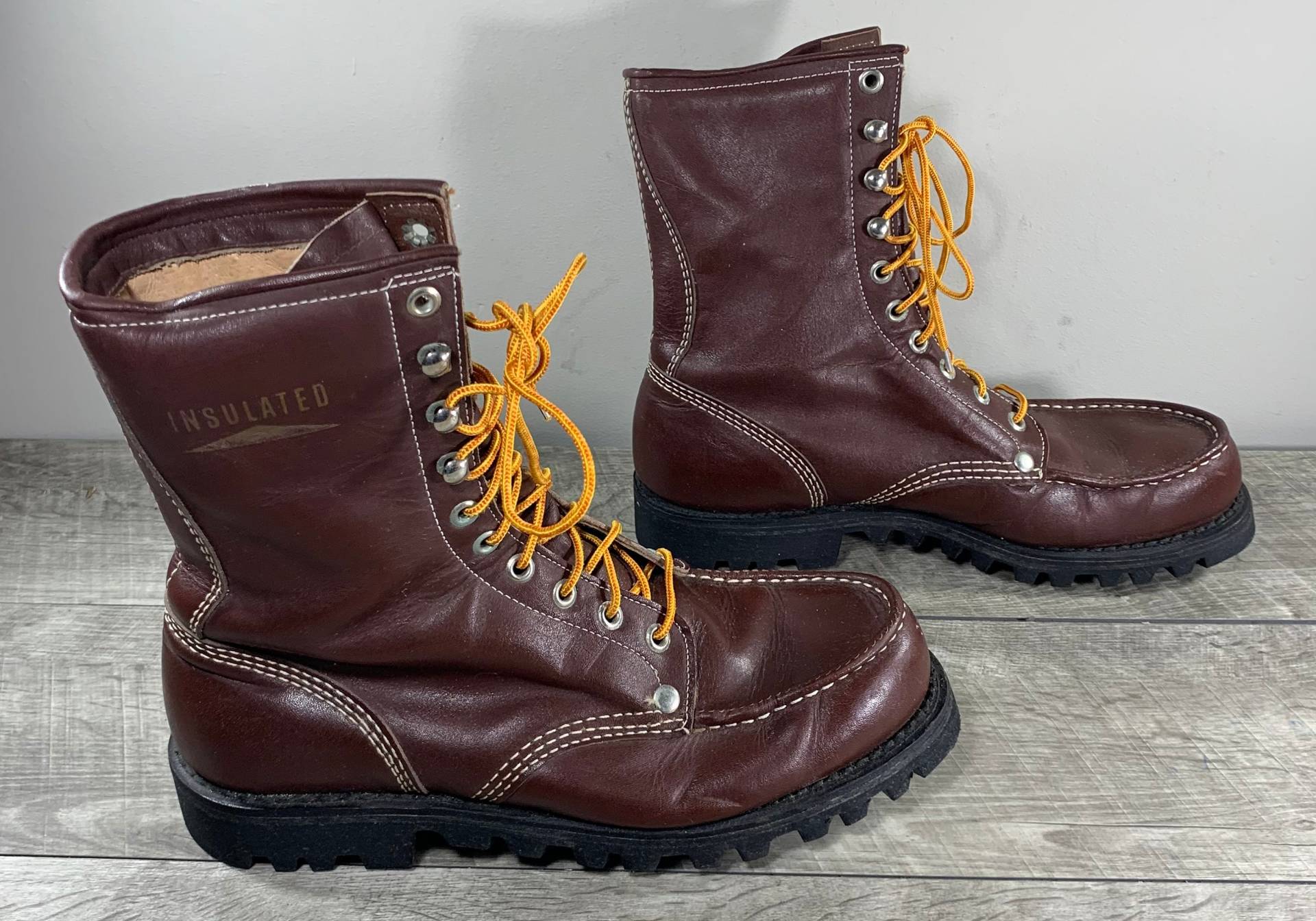 Vintage Tschechoslowakei Braunes Leder Herren Jagdarbeit Moc Soft Toe Isolierte Arbeitskleidung Chore Boots Größe 8 von Tyjahn