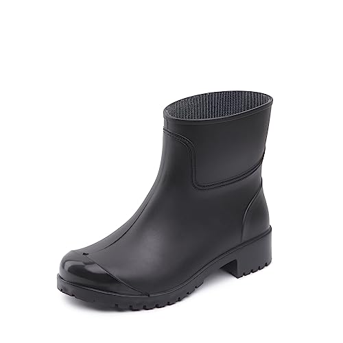 Tymar Damen Kurze Gummistiefel Matt Kurzschaft Regenstiefel Boots Outdoor Gartenschuhe Halbhohe (37 EU, Schwarz) von Tymar