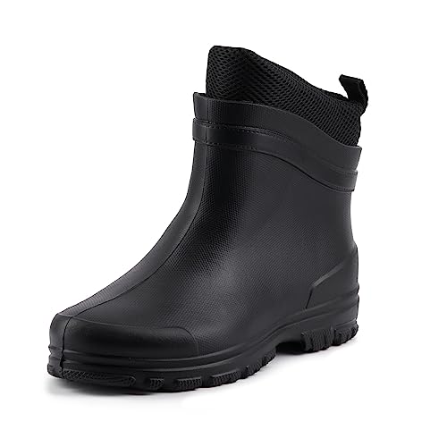 Tymar Herren Gefütterte Gummistiefel mit Neopren Leichte Kurzschaft Regenstiefel Boots Outdoor Kurze Freizeit Eva (44, Szchwarz N) von Tymar