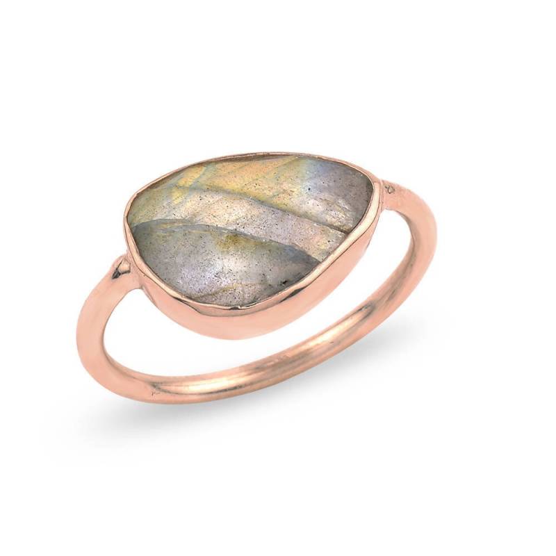 Labradorit Rose Gold Ring, Labradoritring, Echter Edelstein-Ring, Natur Zierliche von Tymatik