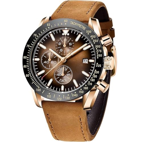 Tyme Florence Herren Uhr Chronograph Analog Quarz 30m Wasserdicht Mit Datum Casual Armbanduhr für Männer in Geschenkbox (Braun) von Tyme