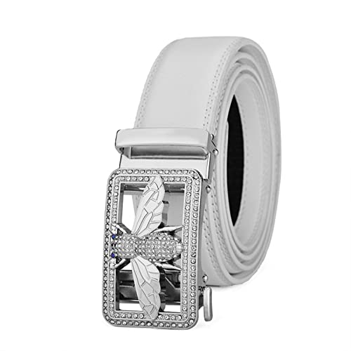 Tynver Herren Leder Ratchet Gürtel mit Strass-Biene Automatik-Schnalle, Verstellbarer Slide Gürtel für Freizeit-Jeans(Color:Silver-white,Size:130cm) von Tynver