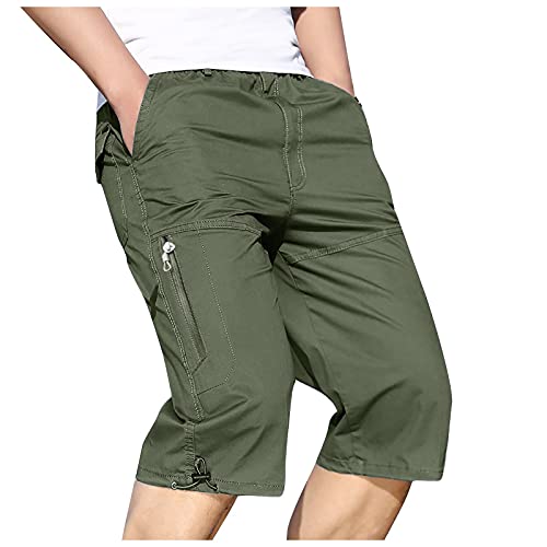 Tyoby Cargo Shorts Herren 3/4 Sommer Kurze Outdoor Bermuda Kurz Hose Atmungsaktiv Freizeitshorts Baumwolle Arbeitshose mit Multi Taschen und Gummibund von Tyoby