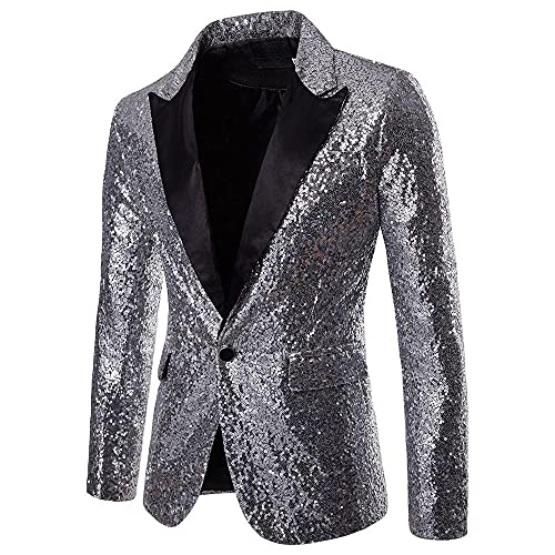 Tyoby Herren Pailletten Sakko Gold Glitzer Blazer Slim Fit Hochzeit Smoking Vintage Frack Smoking Jacke Pailletten Smokingjacken Anzug Jacke Shiny Glitzer Sakko Suit für Host Hochzeit Party Nachtklub von Tyoby