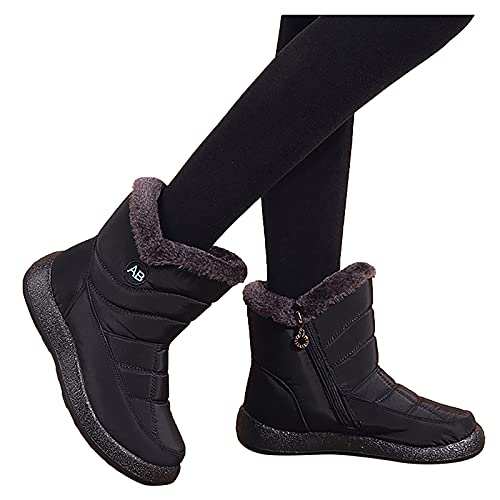 Tyoby Winterstiefel Warme Damen Schneestiefel Flauschige Wasserdichte High Top Schneestiefel Plüsch Gefüttert Winterschuhe Ankle Boots Plateau Halbstiefel Winterboots von Tyoby