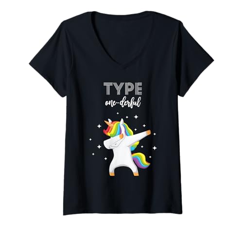 Damen Typ Onederful Dabbing Einhorn Diabetes Bewusstsein Kinder T-Shirt mit V-Ausschnitt Damen Typ Onederful Dabbing Einhorn Diabetes Bewusstsein Kinder T-Shirt mit V-Ausschnitt von Type 1 Diabetes Awareness T1D Apparel Co.