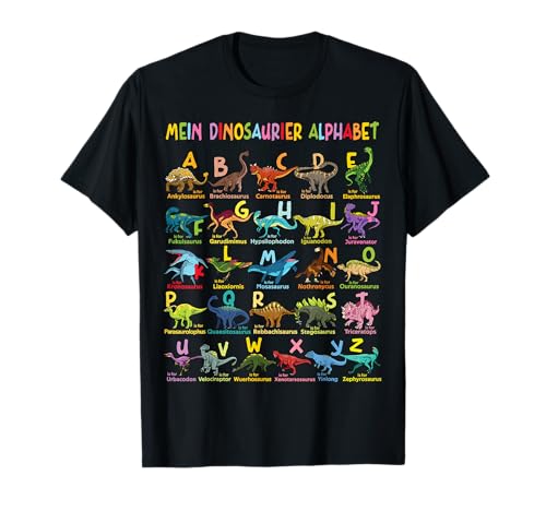 Types Of Dinosaurs Educational Alphabet Kids Gift - Dinosaurier Alphabet ABC Dino Arten T-Rex Einschulung Jungen T-Shirt Schwarz S von Types Of Dinosaurs Educational Alphabet Kids Gift