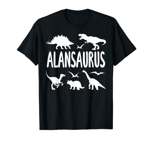 Dinosaurier T Rex Dino Alan Alansaurus Jungen Name T-Shirt von Types Of Dinosaurs Themed Birthday Co.