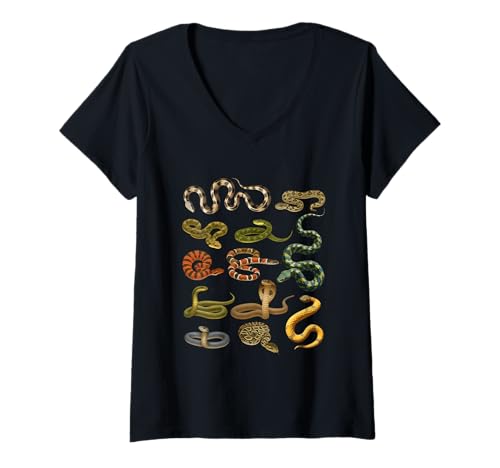 Damen Arten von Schlangen Pädagogischer Herpetologe Biologie Student T-Shirt mit V-Ausschnitt Damen Arten von Schlangen Pädagogischer Herpetologe Biologie Student T-Shirt mit V-Ausschnitt von Types Of Snakes Educational Herpetologist