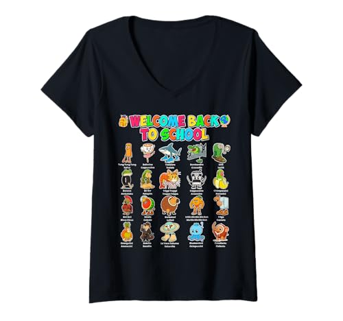Damen Willkommen zurück in die Schule Italian Brainrot Back to School Kids T-Shirt mit V-Ausschnitt Damen Willkommen zurück in die Schule Italian Brainrot Back to School Kids T-Shirt mit V-Ausschnitt von Types of Italian Brainrot First Day Of School Tee