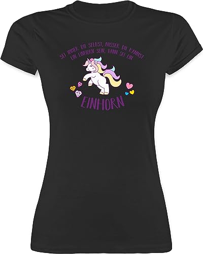 Damen T-Shirt - Sei Immer du selbst ausser du Kannst EIN Einhorn Sein dann sei EIN Einhorn I Geschenk Einhorn Geschenke Unicorn - L - Schwarz - t Shirt mit einhornshirt einhörner außer für Frauen von TypoT
