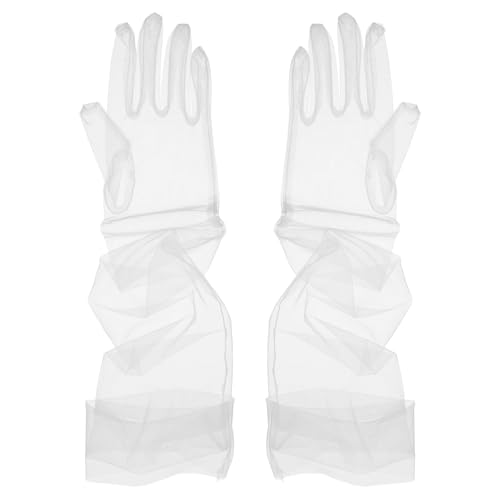 Tyqour 1 Paar Tüll Netzhandschuhe Transparent Tüllhandschuhe Damen Weiße Handschuhe Damen Lange Tüll Hochzeit Handschuhe für Braut Mädchen Frauen, Brauthandschuhe für Hochzeit Halloween Weihnachten von Tyqour