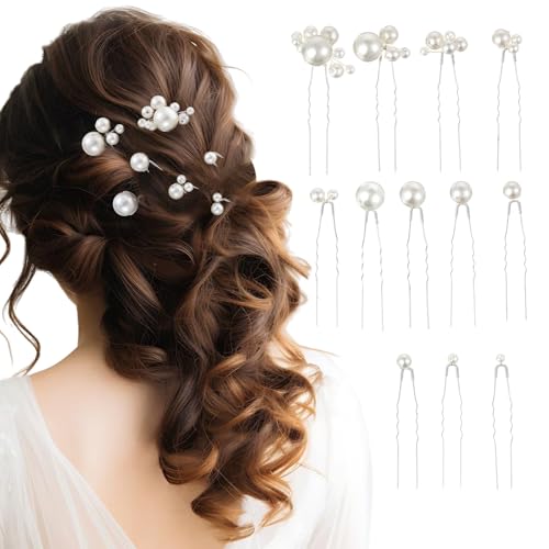 Tyqour 12 Stück Perlen Haarnadeln Hochzeit Haarnadeln Braut Haarschmuck Perlen U Form Brautperlen Haarspange Haarklammer Weiß Haarschmuck Braut für Party Prom Hochzeit Alltag Damen Mädchen von Tyqour