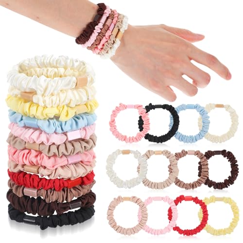 Tyqour 12 Stück Silk Haargummis Seide Scrunchies für Damen Haargummi Scrunchie Kleine Satin Haargummis Elastische Haargummi Seide für Damen Mädchen Pferdeschwanz Haarschmuck Hairband Hair Ties von Tyqour