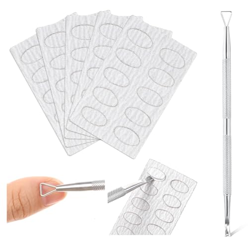 Tyqour 1pc Nagelhautschieber Doppelkopf Edelstahl mit 10pc Schleifpapier,Nagelhautschieber mit Gabel Doppelkopf Cuticle Pusher Sandpaper Nagelschieber Maniküre Profi Nagelhautschneider Werkzeug von Tyqour
