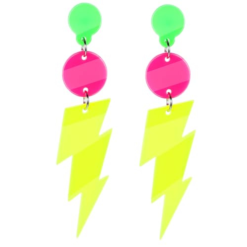 Tyqour 1 Paar 80er 90er Jahre Blitz Bolzen Ohrringe Retro Acryl Ohrringe Neon Ohrringe Damen 80er Jahre Ohrring Frauen 8x2cm Vintage Gelb Ohrring für Mottoparty Kostüm Party Maskerade Frau Mädchen von Tyqour