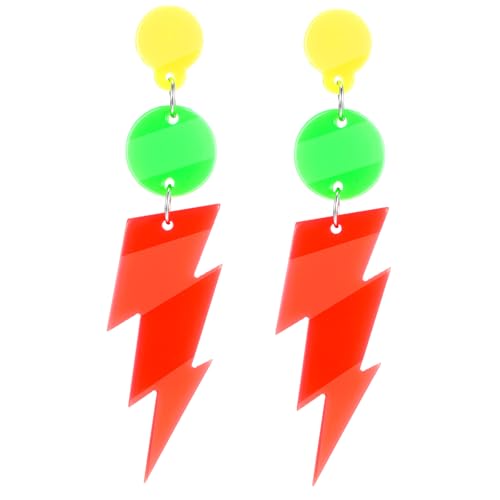 Tyqour 1 Paar 80er 90er Jahre Blitz Bolzen Ohrringe Retro Acryl Neon Ohrringe Damen 80er Jahre Ohrring Frauen Vintage Orange Ohrringe für Mottoparty Kostüm Party Maskerade Frau Mädchen von Tyqour