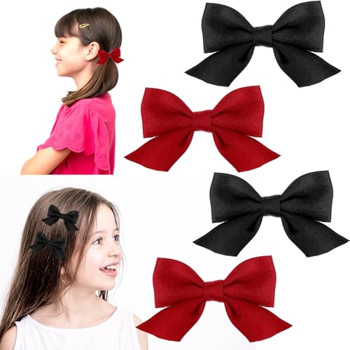 Tyqour 2Paar Schleifen Haarspangen Rot Schwarz Haarspange Schleife Haarschleifen Mädchen,Rutschfeste Krokodil-Haarspangen Haarschmuck Mode Schleifen Haarklammern Haarschleife für Damen Mädchen Kinder von Tyqour