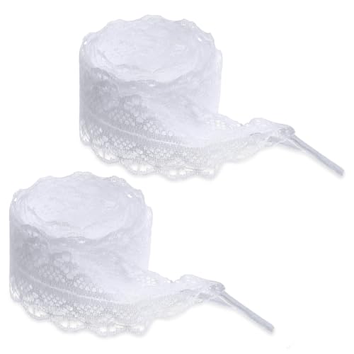 Tyqour 2 Paar Spitze Laces Schnürsenkel Weiss Breite 2.5cm Breit Weiß Flache Spitzen Schnürsenkel Satin 120cm Lang Spitze Schuhbänder für Damen Mädchen Sportschuhe Laufschuhe Turnschuhe von Tyqour