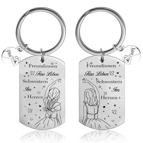 Tyqour 2 Stück Beste Freundin Schlüsselanhänger, Edelstahl Freundschaft Geschenk Beste Freundin Geschenke Geburtstag Geburtstagsgeschenk Freundschaftsgeschenke für Frauen Mädchen von Tyqour
