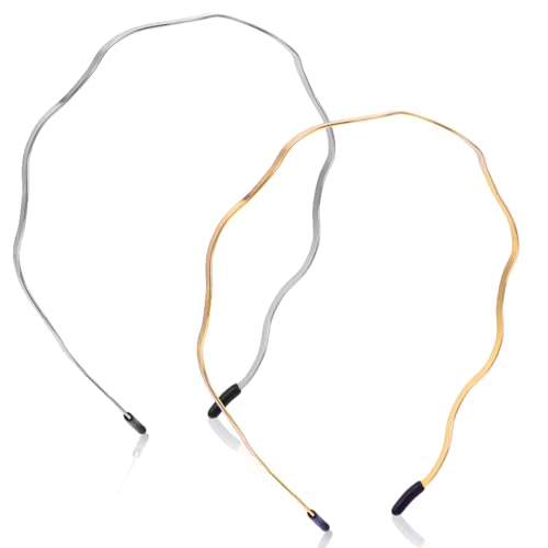 Tyqour 2 Stück Gold Haarreifen Damen Metall Welle Haarband Gold Silber Dünnes Haarreif Gold Rutschfest Welliges Blondes Stirnband Elastisches Haarbänder für Outdoor Sport Fitness Tägliches Make Up von Tyqour